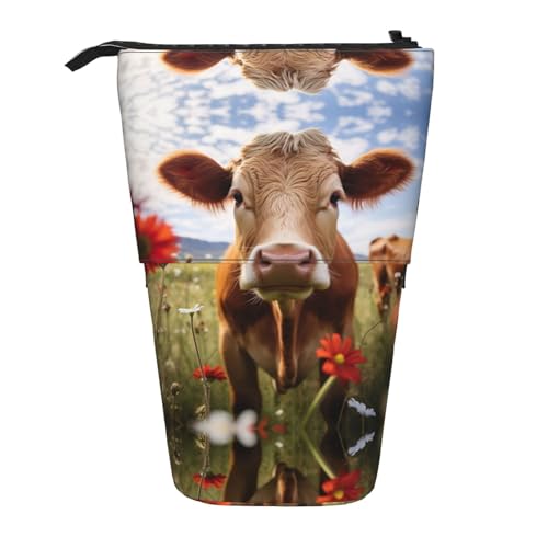 Red Flower Show Steer Cows Cattle1 Vertikales einziehbares Federmäppchen Schreibwarenbox Erwachsene Büro Organizer Box von OUSXC