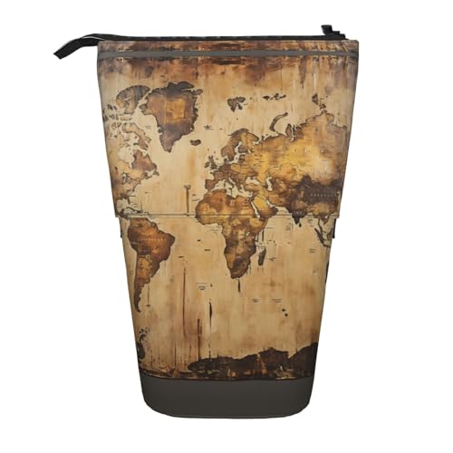 Rust-Weltkarten-Federmäppchen, vertikal, einziehbar, Schreibwaren-Box, für Erwachsene, Büro, Organizer-Box von OUSXC