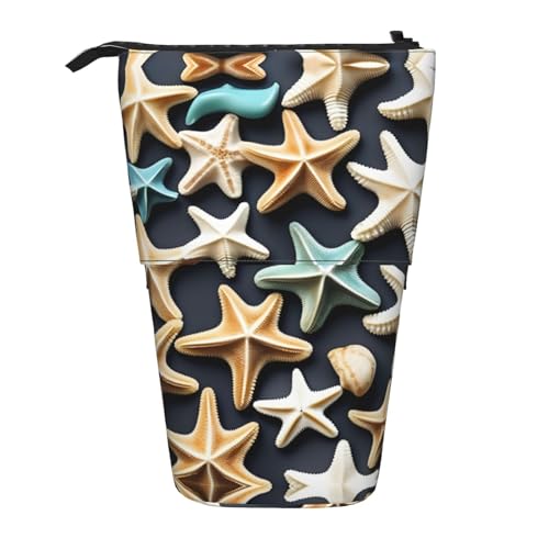 Seashell Seestern vertikales einziehbares Federmäppchen Schreibwarenbox für Erwachsene, Büro, Organizer-Box von OUSXC