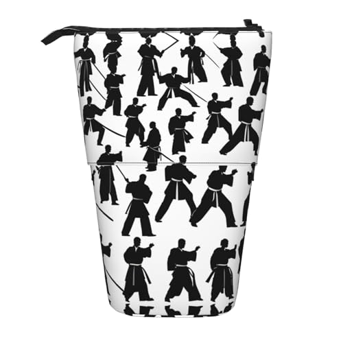 Silhouettes of Martial Arts Vertikales einziehbares Federmäppchen Schreibwarenbox für Erwachsene, Büro von OUSXC