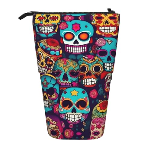 Sugar Skulls Federmäppchen, vertikal, einziehbar, Schreibwaren-Box, Erwachsene, Büro, Organizer-Box von OUSXC