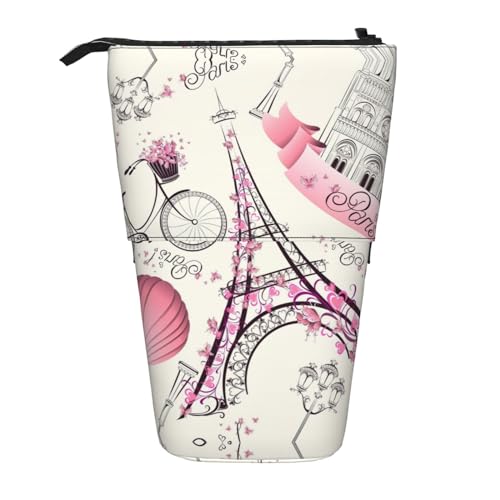 The Paris Tower And A Bicycle Vertikales einziehbares Federmäppchen Schreibwarenbox für Erwachsene, Büro-Organizer-Box von OUSXC