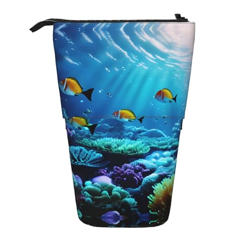 Tranquil Underwater Scenery Vertikales einziehbares Federmäppchen Schreibwarenbox für Erwachsene Büro Organizer Box von OUSXC