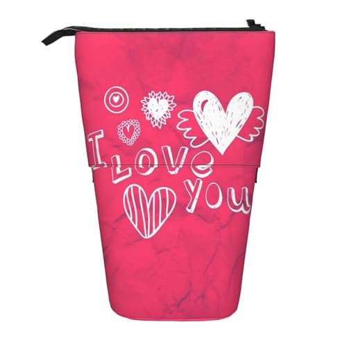 Valentine's Heart vertikales einziehbares Federmäppchen Schreibwaren-Box für Erwachsene, Büro, Organizer-Box von OUSXC