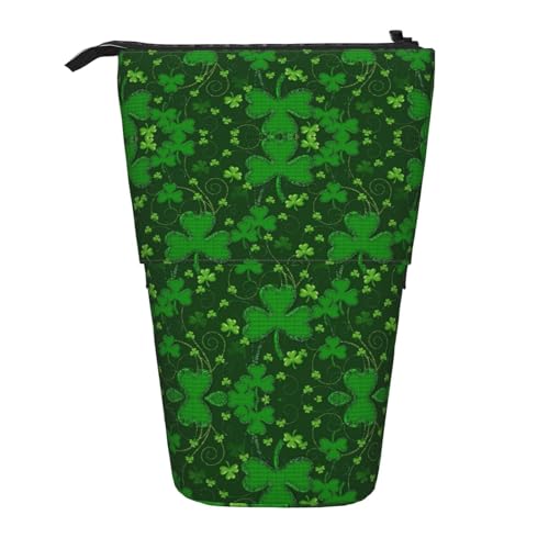 Vertikales Federmäppchen mit glitzerndem Hintergrund, St. Patrick's Day, Schreibwaren-Box, Erwachsenen-Büro-Organizer-Box von OUSXC