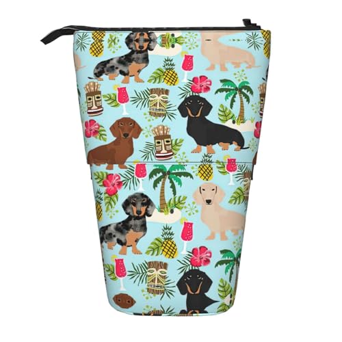 Vertikales einziehbares Federmäppchen mit Hunde-Ananas-Motiv, Schreibwaren-Box, für Erwachsene, Büro von OUSXC