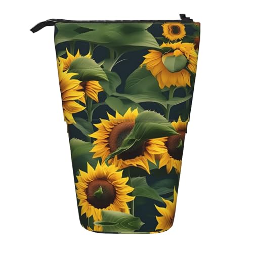Vertikales einziehbares Federmäppchen mit Pflanzenmotiv und Sonnenblumen-Motiv, Schreibwaren-Box, für Erwachsene, Büro von OUSXC
