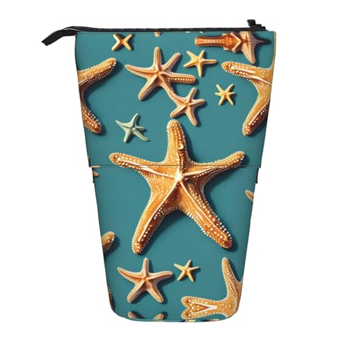 Vertikales einziehbares Federmäppchen mit Strand-Seestern, Schreibwaren-Box, Erwachsenen-Büro-Organizer-Box von OUSXC