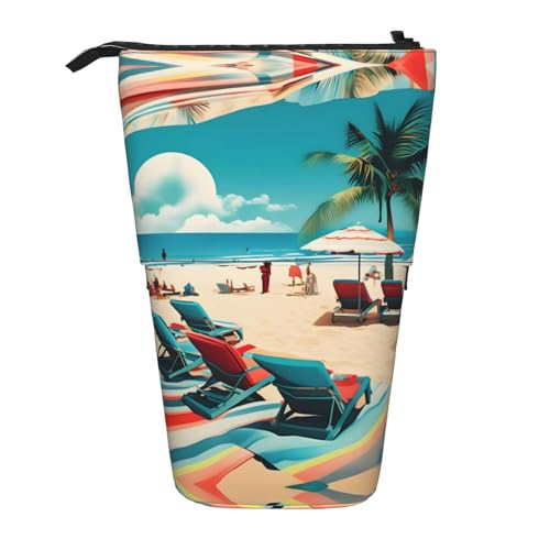 Vertikales einziehbares Federmäppchen mit Strandlandschaften, Schreibwaren-Box, für Erwachsene, Büro, Organizer-Box von OUSXC