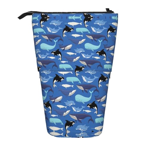 Vertikales einziehbares Federmäppchen mit Wal-Muster, Schreibwaren-Box, Erwachsene, Büro, Organizer-Box von OUSXC