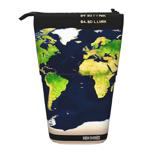 Vertikales einziehbares Federmäppchen mit Weltkarte, Schreibwaren-Box, für Erwachsene, Büro, Organizer-Box von OUSXC