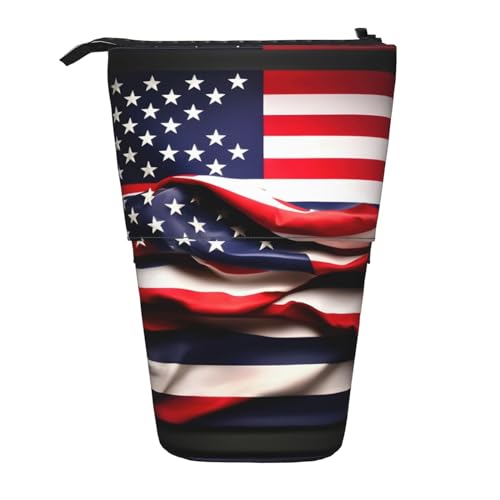 Vertikales einziehbares Federmäppchen mit amerikanischer Flagge, Schreibwarenbox, für Erwachsene, Büro von OUSXC