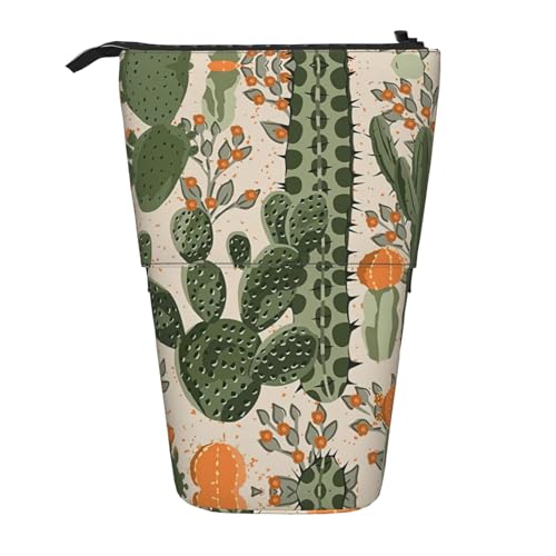 Vertikales einziehbares Federmäppchen mit grünem Kaktus, Schreibwarenbox, für Erwachsene, Büro von OUSXC