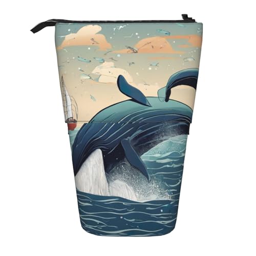 Whales Jump In The Sea Vertikales einziehbares Federmäppchen Schreibwarenbox für Erwachsene, Büro, Organizer-Box von OUSXC