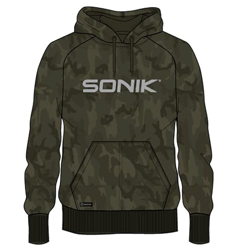 Sonik Camo Hoody - Angelpullover Camouflage mit Kapuze und Fronttasche - Hoodie für Karpfenangler Tarnmuster, Größe:L von OUTDOORDINO