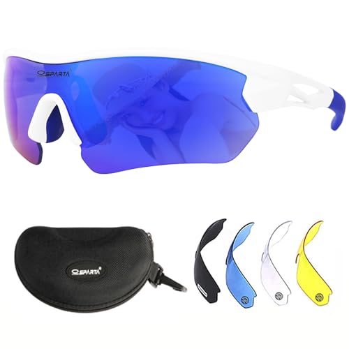 OUTDOORSPARTA Sport Sonnenbrille(9. Weißer Rahmen, Volle Linse gespiegelt Blau) von OUTDOORSPARTA