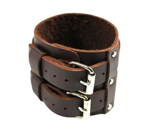 OUTLETISSIMO® Armband Punk Rock Unisex Kunstleder Armband Gothic Design Vintage Breite 5 cm mit Doppelarmband Stahl mit 5 verschiedenen Größen verstellbar ET117, Medium, Kunstleder, Kein Edelstein von OUTLETISSIMO