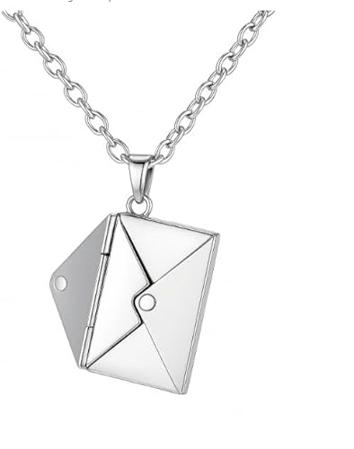 OUTLETISSIMO® ET201 Halskette mit Medaillon-Anhänger mit aufklappbarem Umschlag, 2 cm, mit Buchstabe Liebe, Farbe Silber, Choker, Metall, Kein Edelstein von OUTLETISSIMO