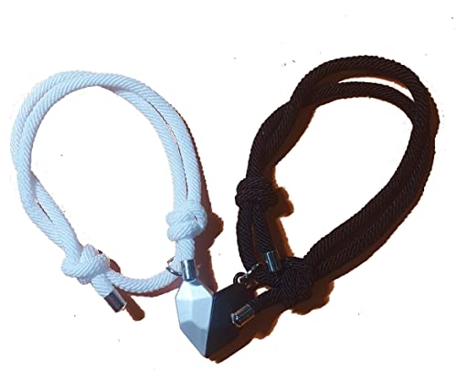 OUTLETISSIMO® 2 Armbänder aus Seil mit magnetischen Anhängern in Herzform in 2 Hälften geteilt, Armband aus Kordel in 2 Farben mit verstellbarer Breite ET127, Taglia unica, Metall von OUTLETISSIMO