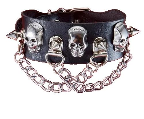 OUTLETISSIMO® Schwarz Leder Armband Herren Damen Stil Punk Rock Gothic Schädel Nieten Stahl Cosplay ET153 von OUTLETISSIMO