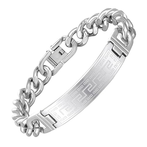 OUTLETISSIMO Herren-Armband aus Edelstahl mit griechischer Gravur, Breitmaschen-Design und sicherem Verschluss – eleganter und moderner Stil für den Alltag oder Geschenk ET21 von OUTLETISSIMO