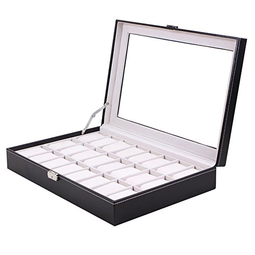 Outletissimo Geldbeutel Aufbewahrungsbox mit 24 Blättern aus Kunstleder, Deckel aus Glas, 43 x 28 x 9,5 cm von OUTLETISSIMO