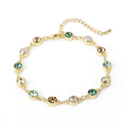 OUXi Buntes Kristallstein-Armband für Frauen, Mehrfarbiger Geburtsstein-Smaragd, Weißes Rosa Grüner Kristallschmuck-Armbänder, 18K Goldpaltierter Edelstahl-Handkette von OUXi