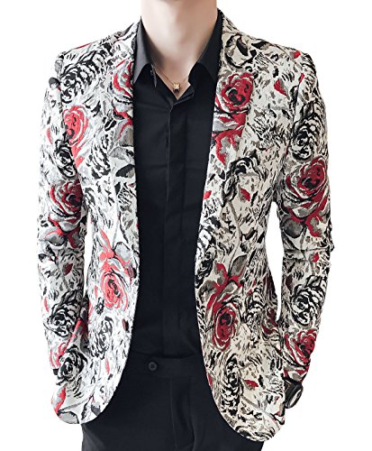 OUYE Herren-Blazer, rot/schwarz, Rosendruck - Schwarz - 50 von OUYE