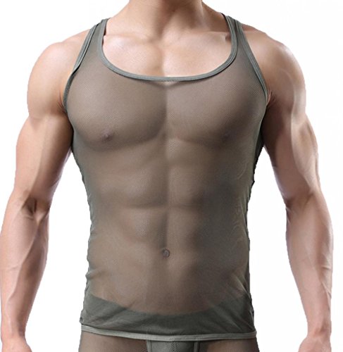OUYE Herren Mesh Durchsichtiges Tank Top - Grün - US Medium OUYE Herren Mesh Durchsichtiges Tank Top - Grün - US Medium von OUYE