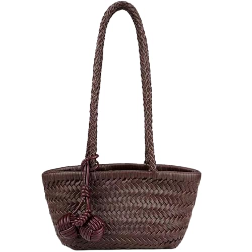 OUYGZOU Gewebte Umhängetasche für Damen, Mini-Hobo-Geldbörse, niedliche Eimer-Tragetaschen, kleine Unterarmtaschen, Strand-Handtasche mit Tragegriff, Kaffee, Casual OUYGZOU Gewebte Umhängetasche für Damen, Mini-Hobo-Geldbörse, niedliche Eimer-Tragetaschen, kleine Unterarmtaschen, Strand-Handtasche mit Tragegriff, Kaffee, Casual von OUYGZOU