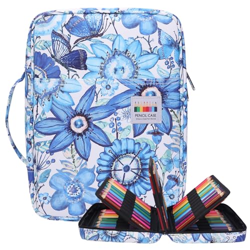 OVAKIA Große Kapazität Federmäppchen für 220 Bleistift wasserdichte Federtaschen Buntstifte Beutel Stiftemappe für Schule Büro Mädchen Jungen Einschulung Schulanfang (Blue Flower) von OVAKIA