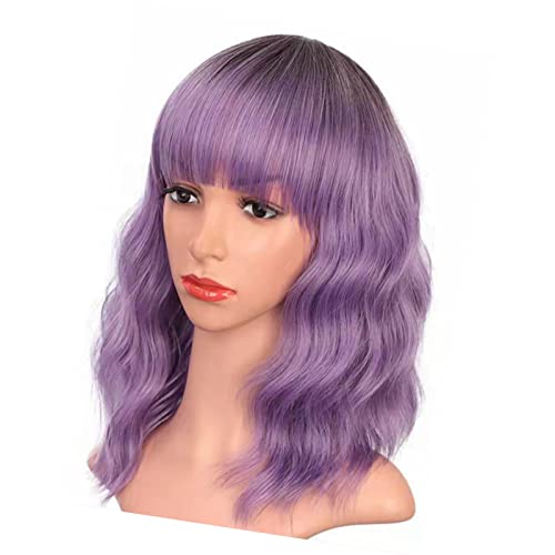 OVAQUIXI Kurze Lockige Synthetische Perücke für Frauen, Weiche Locken, Lila von OVAQUIXI