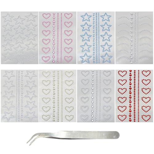 8 Stücke Gesicht Strassaufkleber Und 1 Stück Knödel, Gesichts -Make -Up -Aufkleber Im Gesicht, Glänzende Strasskleber, Kreative Dekorationsaufkleber von OVDGWC