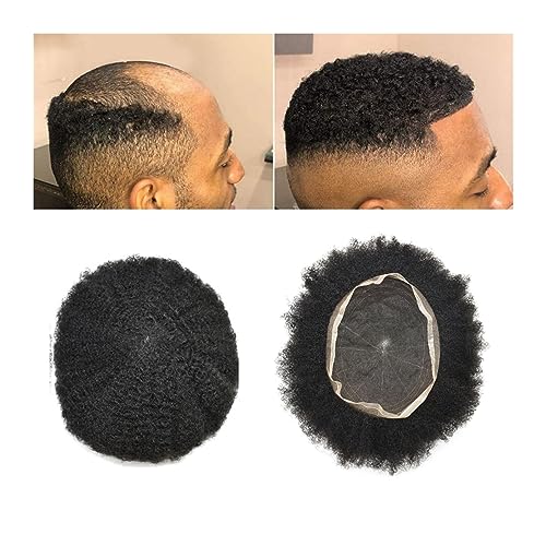 Perücken für Männer 6 mm Afro-Lockenhaar-Toupet for schwarze Männer, 6 Zoll, 120% Dichte, verworrenes lockiges indisches Echthaar-Ersatzsystem mit vollständiger französischer Spitzenbasis, Herren-Tou von OVERALL