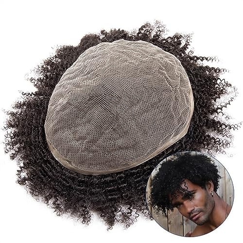 Perücken für Männer Afro-Lockenperücken-Toupet for Männer, Vollspitze-Toupet-Perücken for schwarze Männer, 4–12 mm lockiges Männerhaar, Prothese, natürliches schwarzes Echthaar, Systemeinheit, Herren- von OVERALL