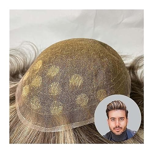 Perücken für Männer Herren-Toupet, Echthaarteile, männliche Haarprothese, superweiches und atmungsaktives Vollspitzen-Haarersatzsystem for Männer Toupet (Color : Color 4 and 613 100%, Size : 6x9) von OVERALL