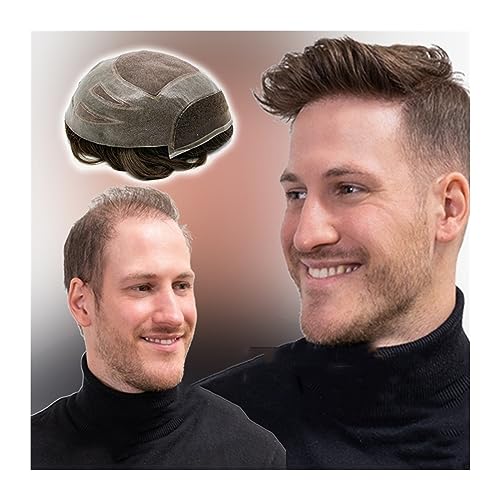 Perücken für Männer Langlebiges Herren-Haarprothesen-Echthaarsystem, 25,4 x 20,3 cm, weiche Mono-Spitze und PU-Basis, Herren-Toupet, atmungsaktive, leicht gewellte Haarteile Toupet (Size : 6 INCHES-5 von OVERALL