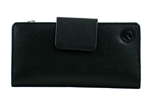 OVERDOSE Damen-Clutch aus Leder, Reißverschlusstasche, mehrere Kartenfächer, Telefonkartenhalter, Geldbörse mit Reißverschluss (schwarz) von OVERDOSE