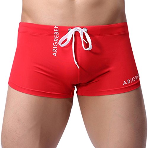 OVERDOSE Herren Shorts Badehose Quick Dry Beach Surfing Running Schwimmhose Schwimmen Badeshorts Sporthose Bademode Strandhosen Strandshorts Boxershorts (A-Red,M) von OVERDOSE