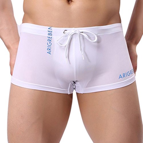 OVERDOSE Herren Shorts Badehose Quick Dry Beach Surfing Running Schwimmhose Schwimmen Badeshorts Sporthose Bademode Strandhosen Strandshorts Boxershorts (A-White,S) von OVERDOSE