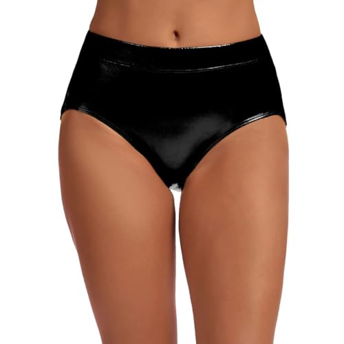 OVIGILY Damen Glänzende Slips Metallic Shorts Booty Dance Festival Hosen, schwarz, X-Groß von OVIGILY