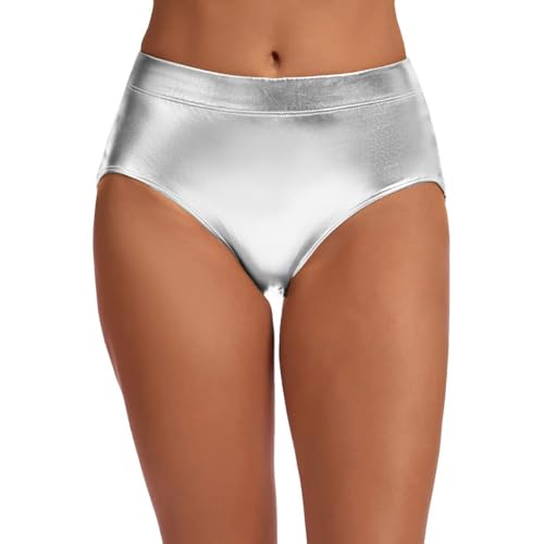 OVIGILY Damen Glänzende Slips Metallic Shorts Booty Dance Festival Hosen, silber, Klein von OVIGILY