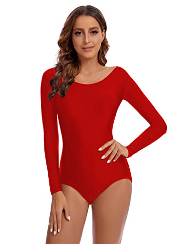 OVIGILY Damen Langarm Trikot Ballett Tanzkostüme - Rot - X-Small von OVIGILY