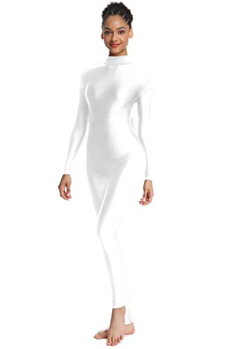 OVIGILY Erwachsene High Neck Langarm Tanzanzug für Damen Body, Weiss/opulenter Garten, XS von OVIGILY