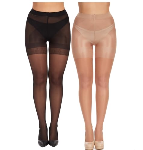 OVISSA Damen Hohe Taille Bauchweg Shaping Strumpfhose 40DEN 1 & 2er Pack I Kompression Neutral & Schwarz Bauchweg Top Strumpfhose für Frauen I Kontur Bauch Bein Abnehmen Po Push Up Brasilien Effekt I von OVISSA