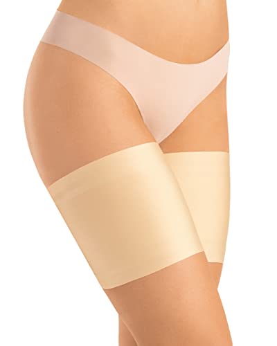 OVISSA Elastische Oberschenkelbänder Anti-Scheuern Dehnbar verhindern Reibung am Oberschenkel Anti-Rutsch-Doppelte Silikon-Blumenspitze oder einfarbiger Unisex-Satinschutz Beige 2XL TS500 von OVISSA