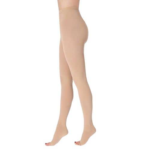 OVISSA Medizinische Ultra-Dehnbare Kompressionsstrumpfhose mit Offener Spitze Oberschenkelhöhe Atmungsaktives Schweißabsorbierendes Für Krampfadern Ödeme Flugreisen Laufen (20–30 mmHg) - XXL von OVISSA