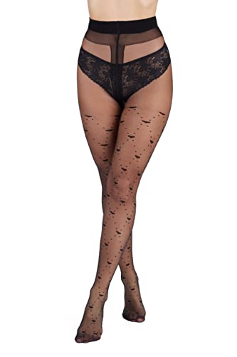 OVISSA Strumpfhose Damen Gemustert 20 Denier Italienische Strumpfhosen Reißfest Weich Dehnbar Atmungsaktiv Elastisch Solid Herzen Schwarz von OVISSA