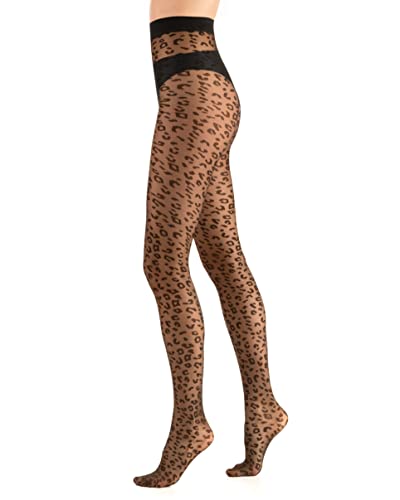 OVISSA Strumpfhose Damen Gemustert 20 Denier Italienische Strumpfhosen Reißfest Weich Dehnbar Atmungsaktiv Elastisch Solid Leopardenmuster Schwarz von OVISSA