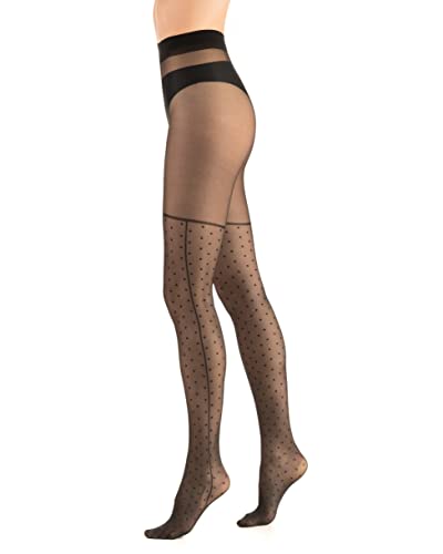 OVISSA Strumpfhose Damen Gemustert 20 Denier Italienische Strumpfhosen Reißfest Weich Dehnbar Atmungsaktiv Elastisch Solid Punkte Schwarz von OVISSA
